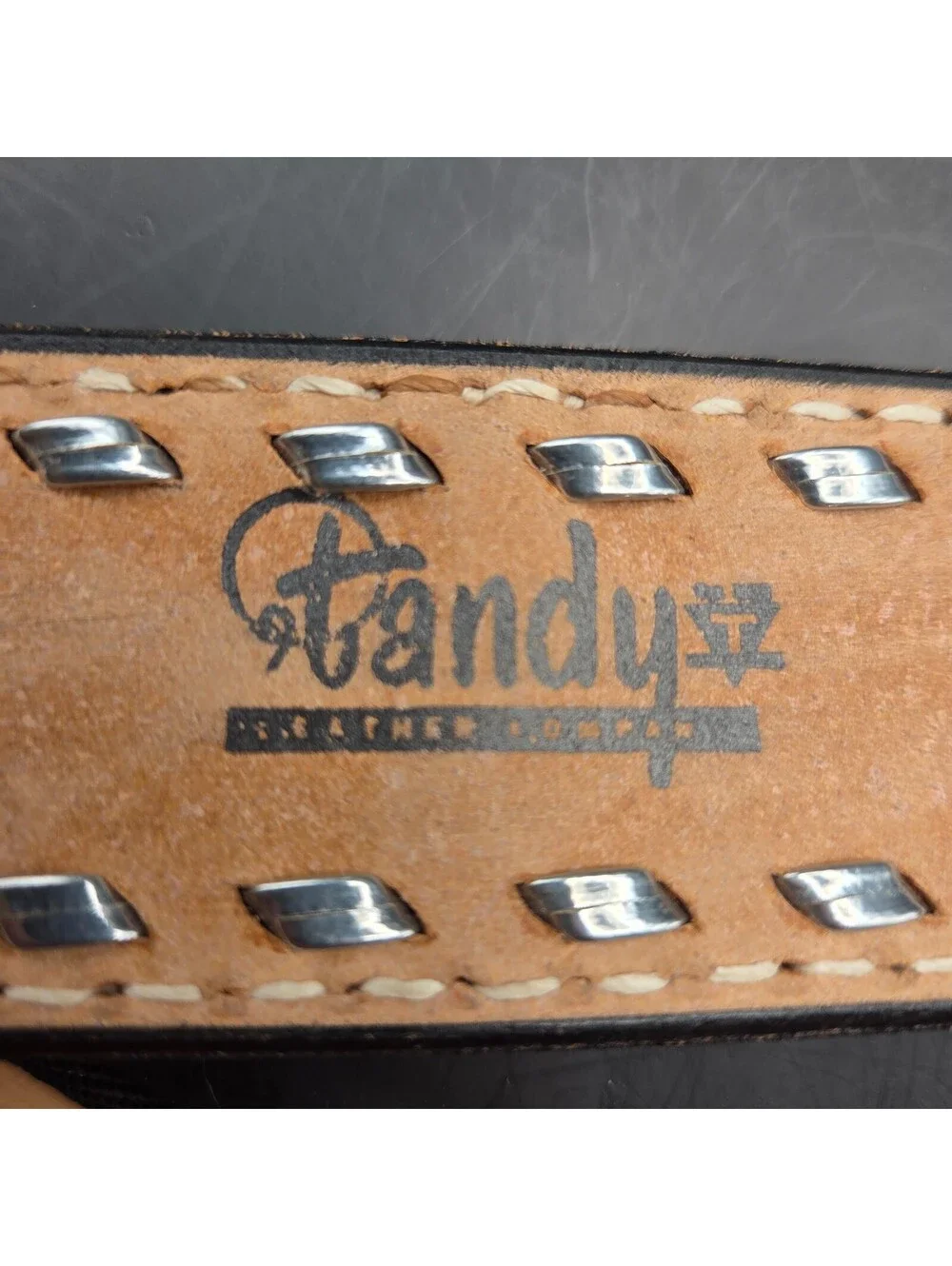 TANDY Western Leather Belt Mens 36 Brown Hand Tooled Floral Silver Studded 1.5in